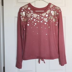 Pink girls sweater with gold hearts size XL NWOT